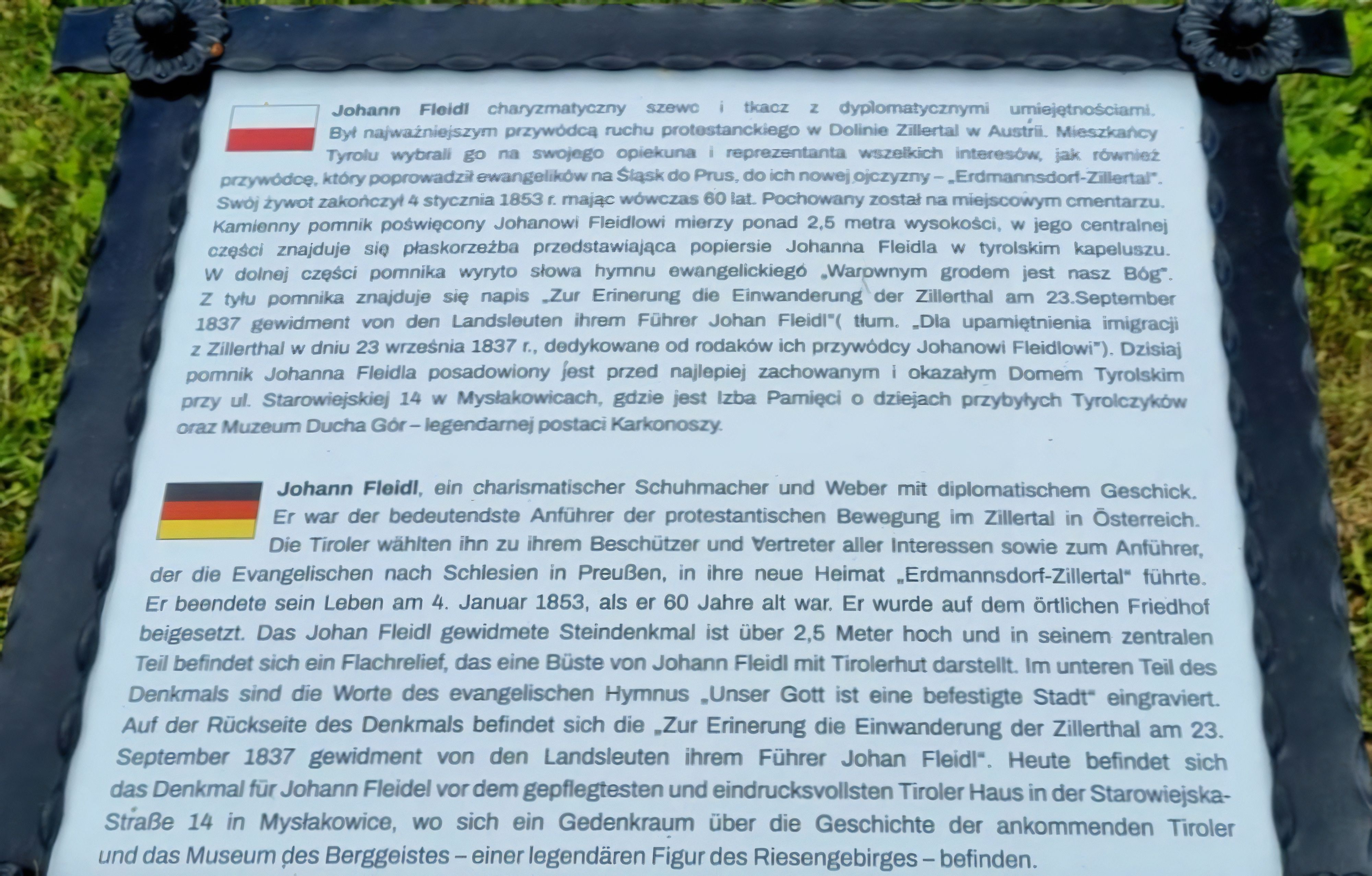 Der Text zum Denkmal in Polnisch und Deutsch. - Foto Edwin Pech Der Text zum Denkmal in Polnisch und Deutsch. - Foto Edwin Pech